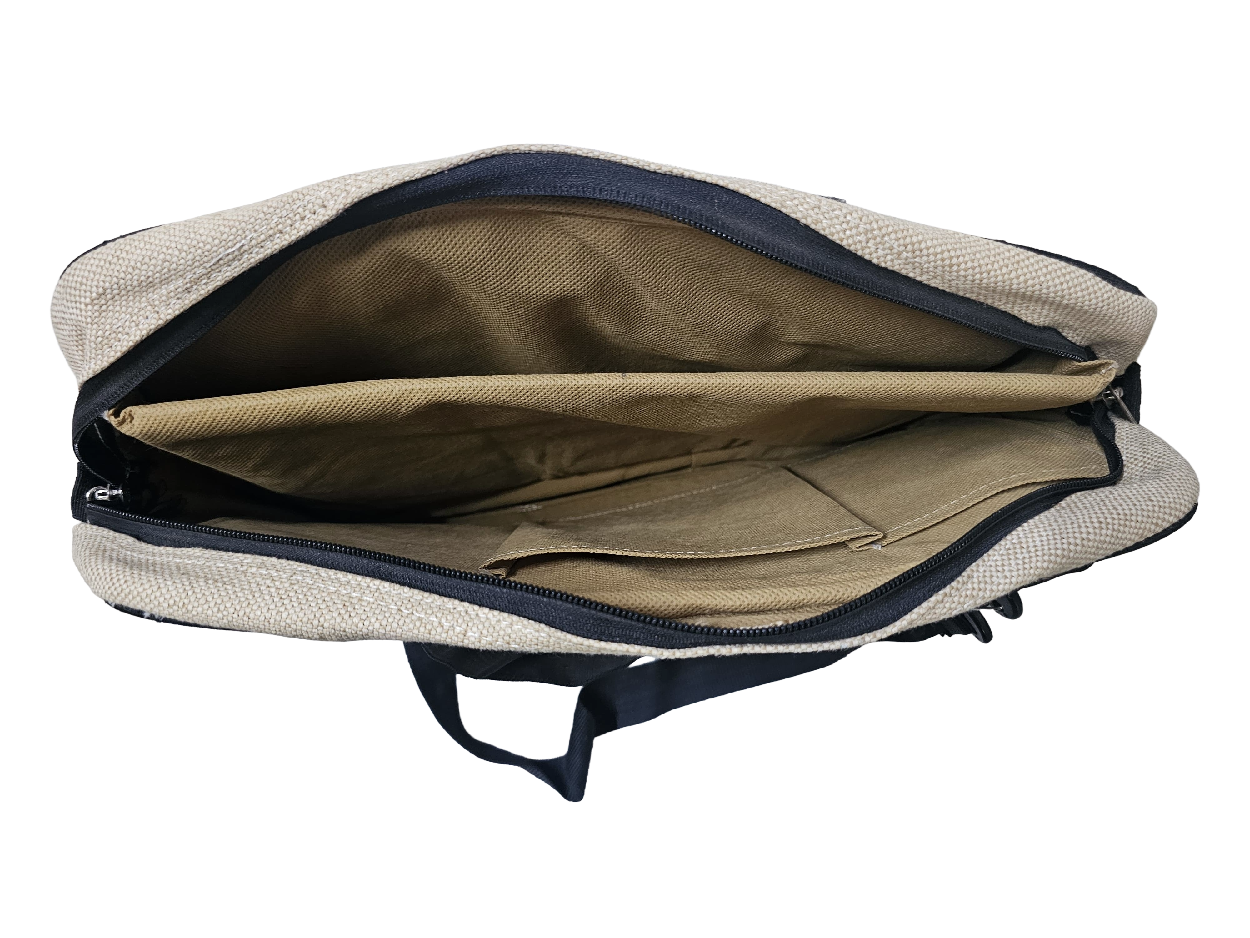 Beige office Jute Bag with Quilted Black Panel Nandyal