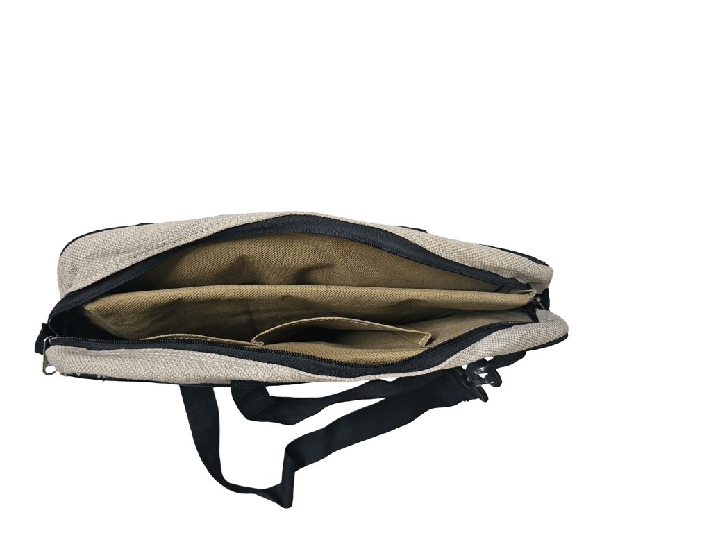 Beige office Jute Bag with Quilted Black Panel Nandyal