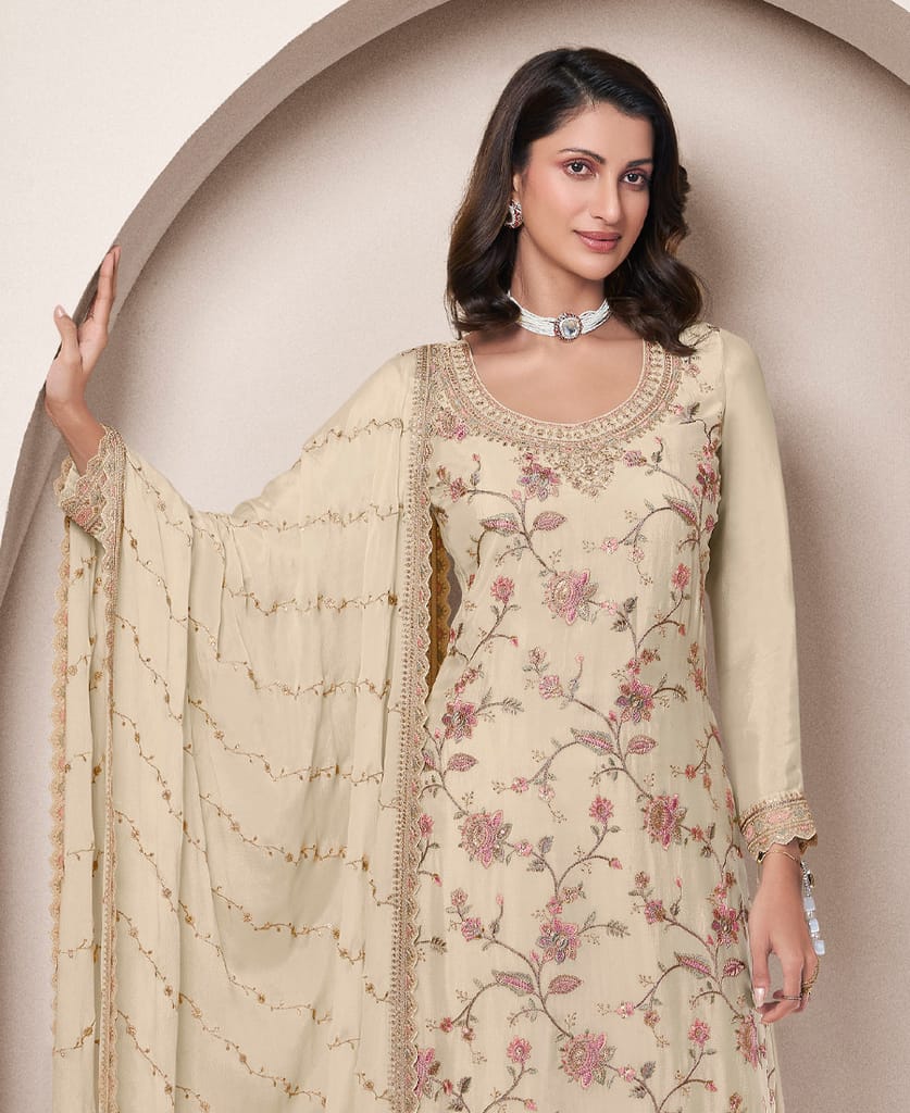 traditional all white chinon palazzo set for women