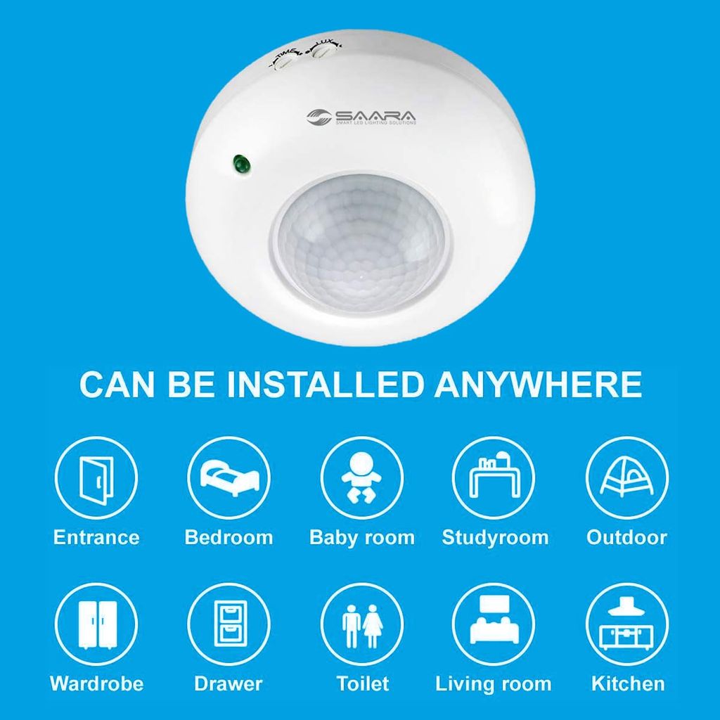 SAARA 360 Degree PIR Motion Sensor Switch with Light Sensor, Energy Saving Motion Detector Switch, Adjustment, Time adjustments 220V