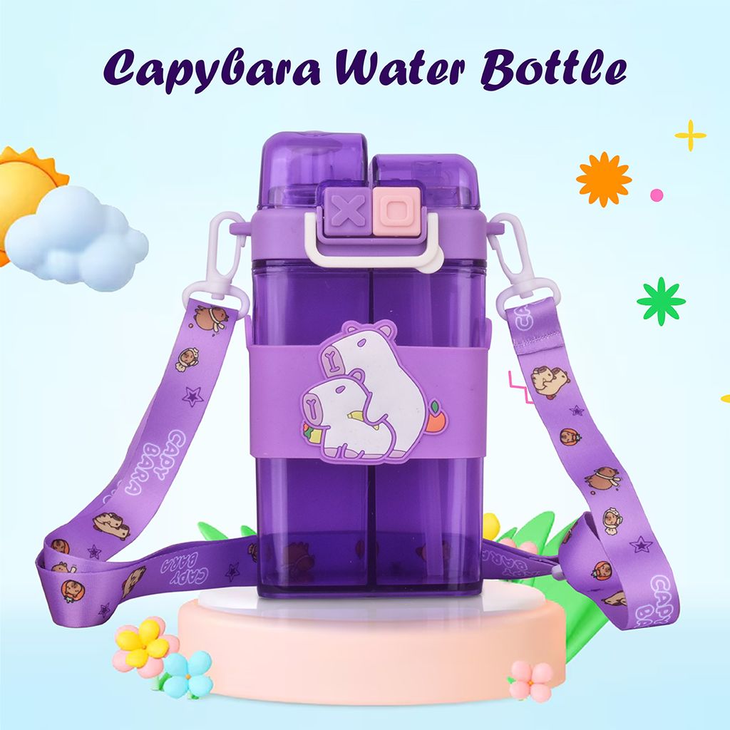 Capybara Water Bottle | 2 in 1 Water Bottle | Kids School Water Bottle | Cartoon Water Bottles | Plastic Water Bottle Cartoon | Drinking Bottle | Cute Water Bottle