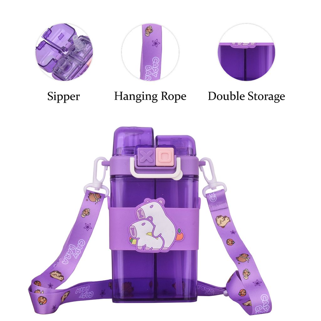 Capybara Water Bottle | 2 in 1 Water Bottle | Kids School Water Bottle | Cartoon Water Bottles | Plastic Water Bottle Cartoon | Drinking Bottle | Cute Water Bottle