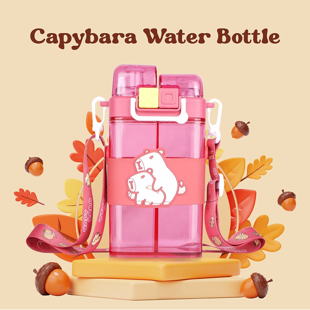Capybara Water Bottle | 2 in 1 Water Bottle | Kids School Water Bottle | Cartoon Water Bottles | Plastic Water Bottle Cartoon | Drinking Bottle | Cute Water Bottle