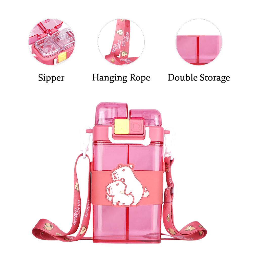 Capybara Water Bottle | 2 in 1 Water Bottle | Kids School Water Bottle | Cartoon Water Bottles | Plastic Water Bottle Cartoon | Drinking Bottle | Cute Water Bottle