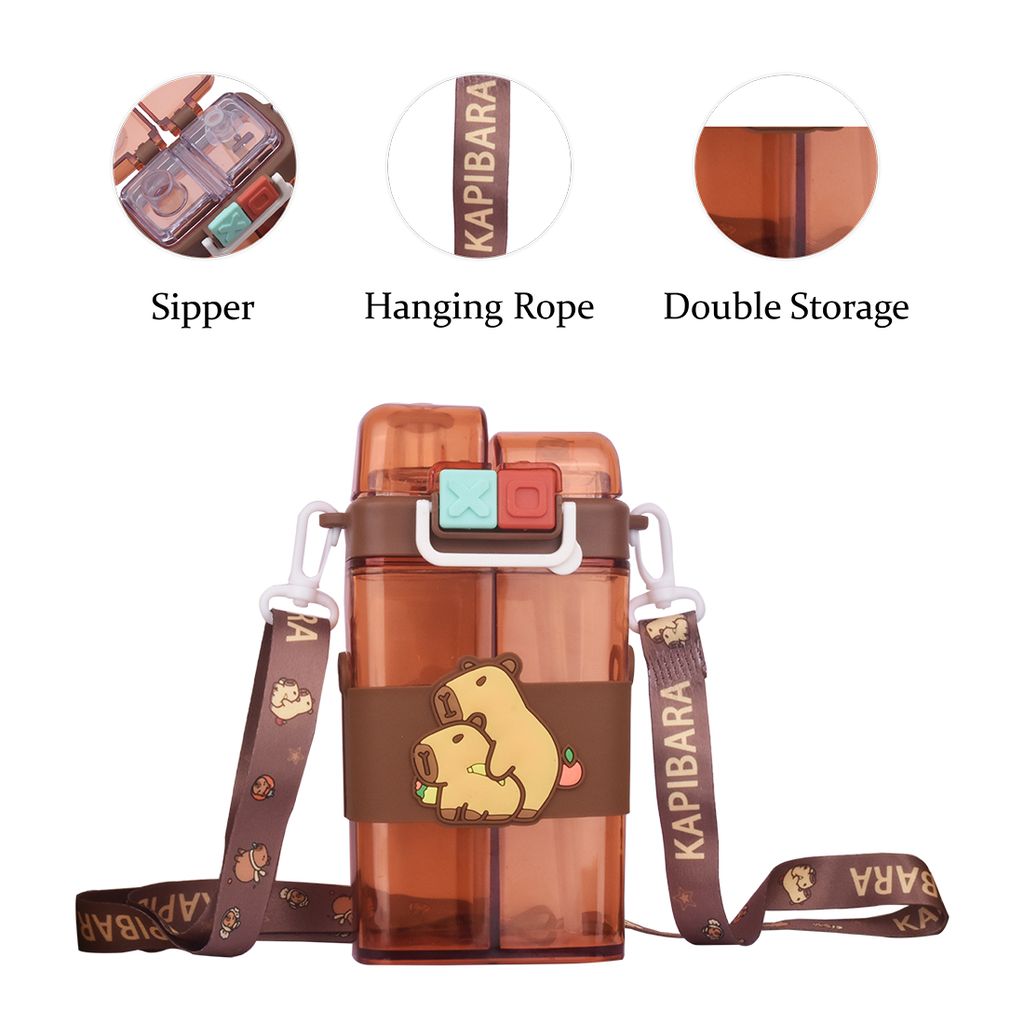 Capybara Water Bottle | 2 in 1 Water Bottle | Kids School Water Bottle | Cartoon Water Bottles | Plastic Water Bottle Cartoon | Drinking Bottle | Cute Water Bottle
