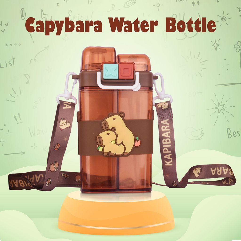 Capybara Water Bottle | 2 in 1 Water Bottle | Kids School Water Bottle | Cartoon Water Bottles | Plastic Water Bottle Cartoon | Drinking Bottle | Cute Water Bottle