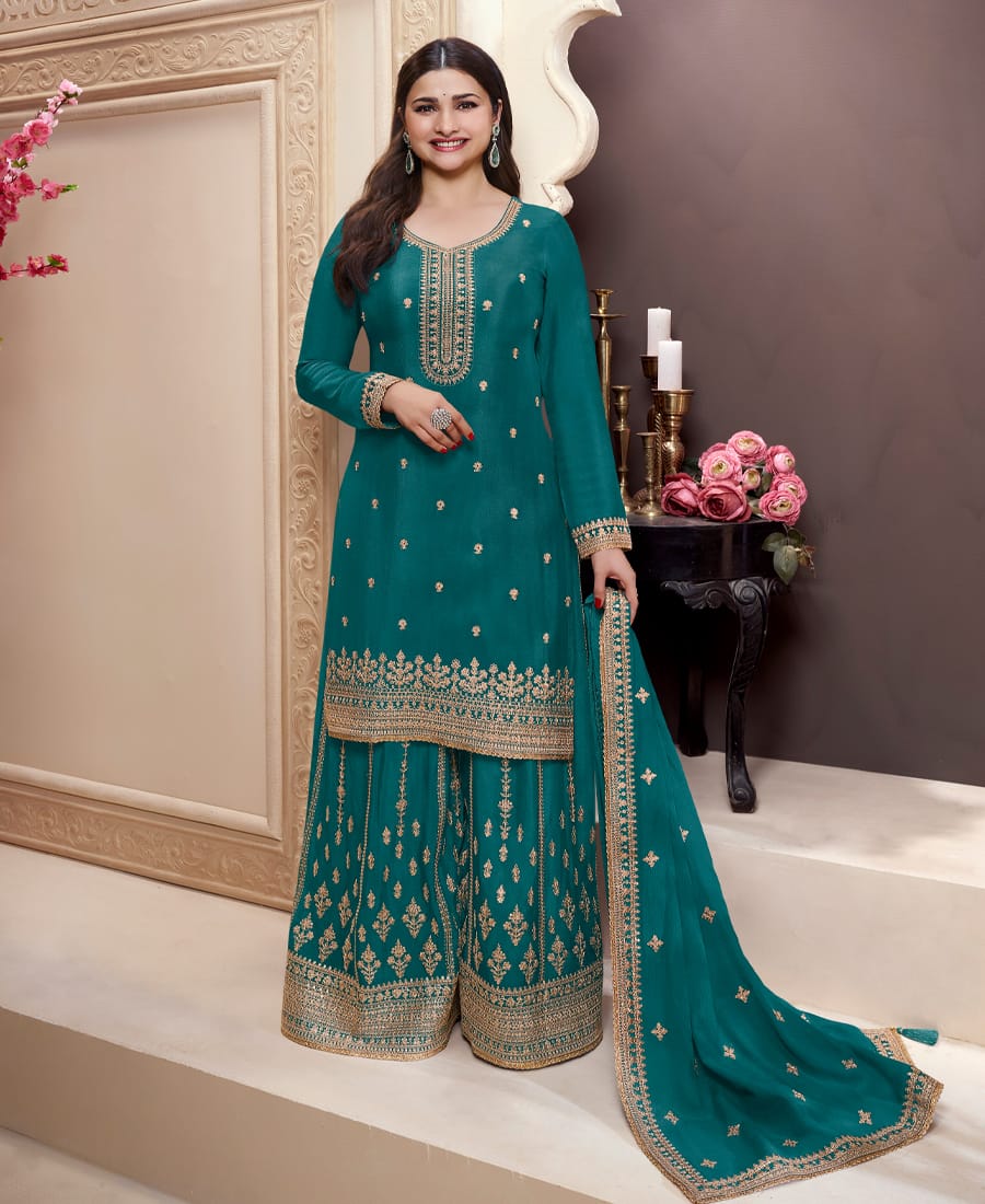traditional rama green chinon palazzo set for women