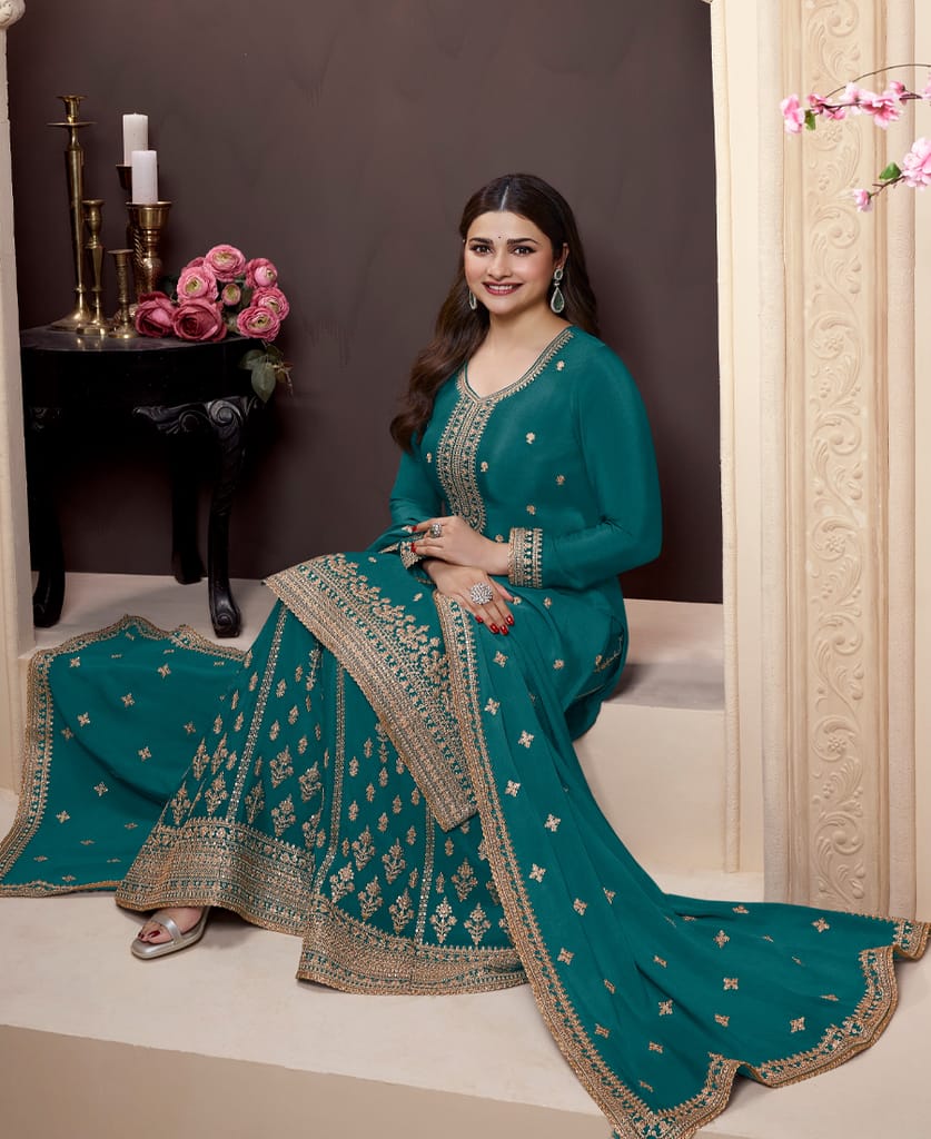 traditional rama green chinon palazzo set for women