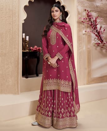 traditional rani pink chinon palazzo set for women
