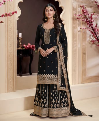 traditional black chinon palazzo set for women