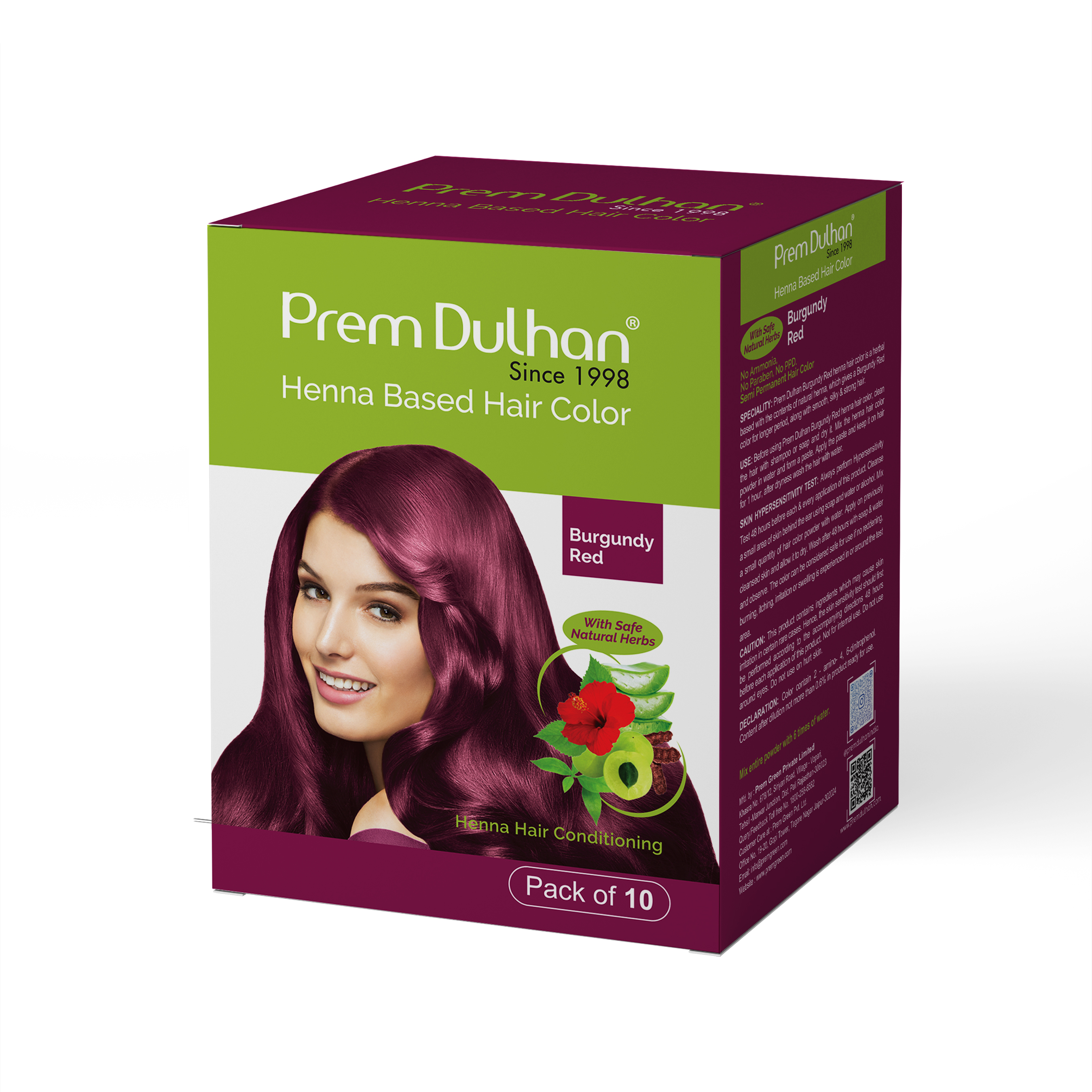 Prem Dulhan Burgundy Henna Hair Color | Herbal Hair Color Powder | Ammonia-Free, Paraben-Free | Long Lasting Grey Coverage | Natural Shine | Pack of 10 Sachets Prem Dulhan Burgundy Henna Hair Color | Herbal Hair Color Powder | Ammonia-Free, Paraben-Free | Long Lasting Grey Coverage | Natural Shine | Pack of 10 Sachets