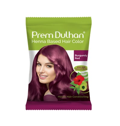 Prem Dulhan Burgundy Henna Hair Color | Herbal Hair Color Powder | Ammonia-Free, Paraben-Free | Long Lasting Grey Coverage | Natural Shine | Pack of 10 Sachets