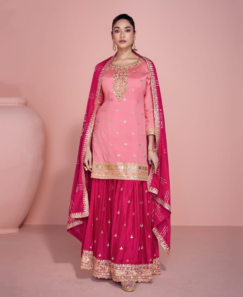 simple but sober pink palazzo suit for women ethnic wear