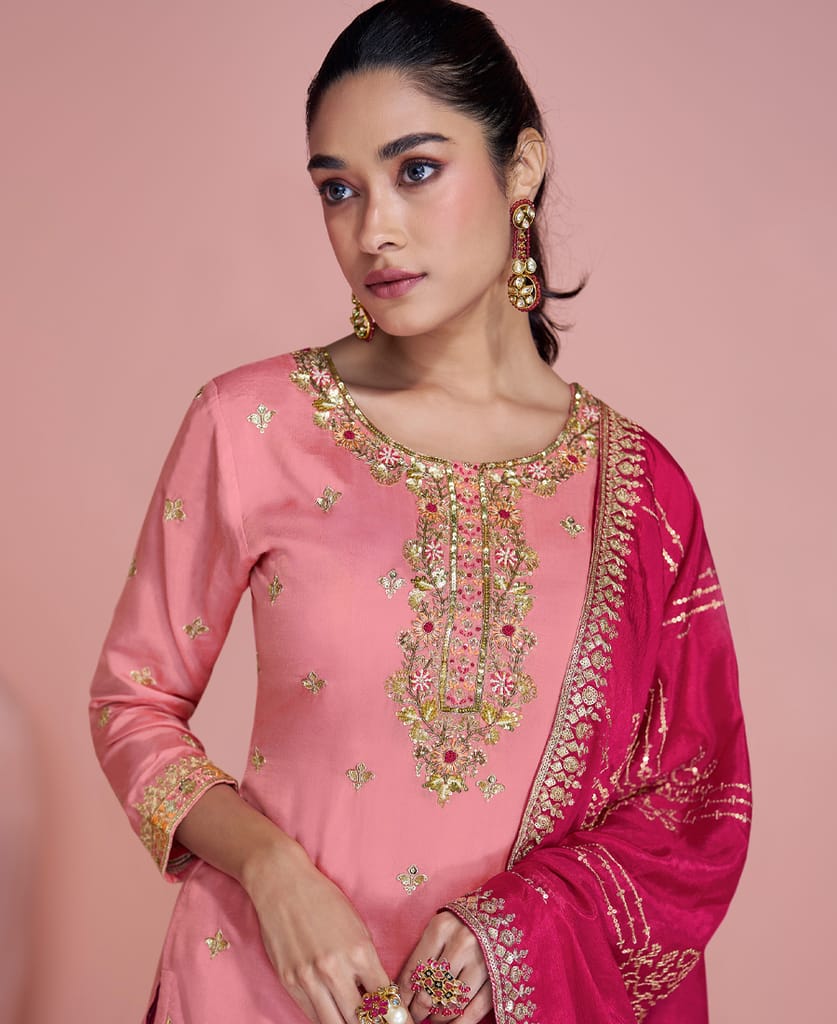 simple but sober pink palazzo suit for women ethnic wear