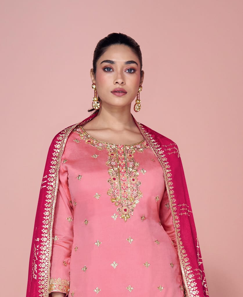 simple but sober pink palazzo suit for women ethnic wear