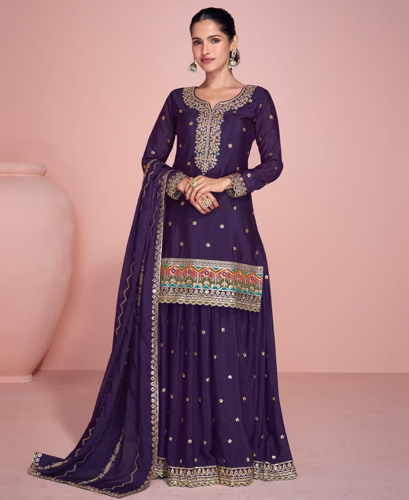 simple but sober purple palazzo suit for women ethnic wear