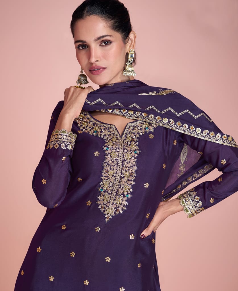 simple but sober purple palazzo suit for women ethnic wear