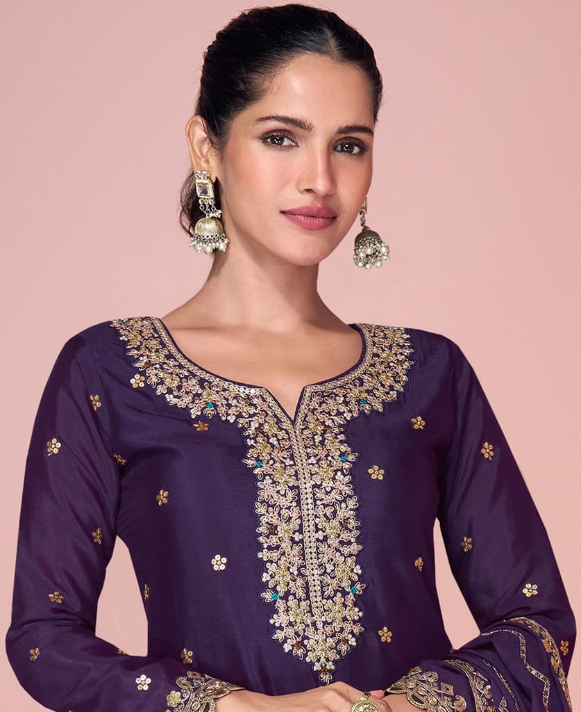 simple but sober purple palazzo suit for women ethnic wear