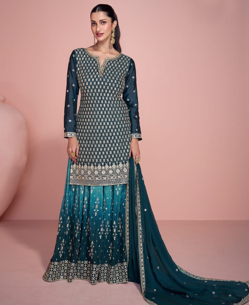 simple but sober blue palazzo suit for women ethnic wear