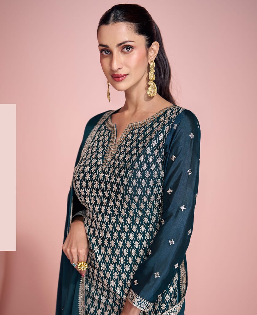 simple but sober blue palazzo suit for women ethnic wear