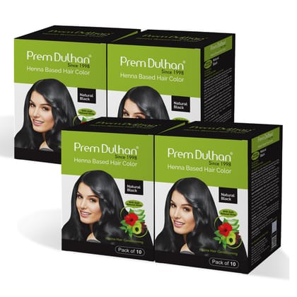 Prem Dulhan Natural Black Henna Hair Color | Herbal, Ammonia & Paraben Free | Long Lasting | Pack of 10 Sachets Prem Dulhan Natural Black Henna Hair Color | Herbal, Ammonia & Paraben Free | Long Lasting | Pack of 10 Sachets