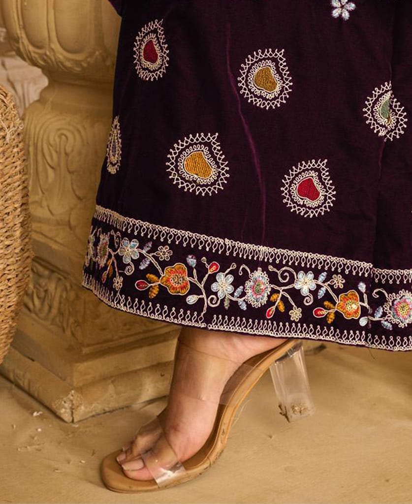 designer hand worked navy blue velvet salwar suit for women