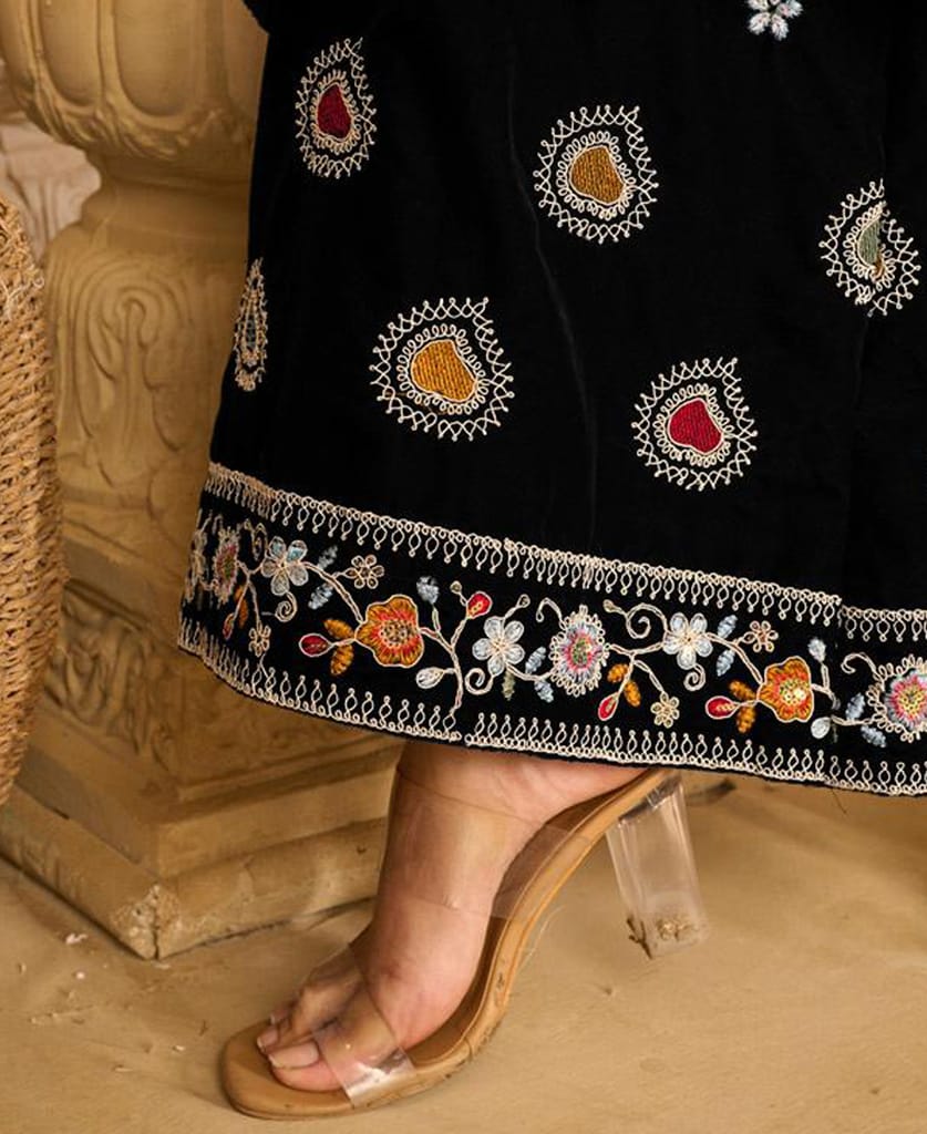 designer hand worked navy blue velvet salwar suit for women