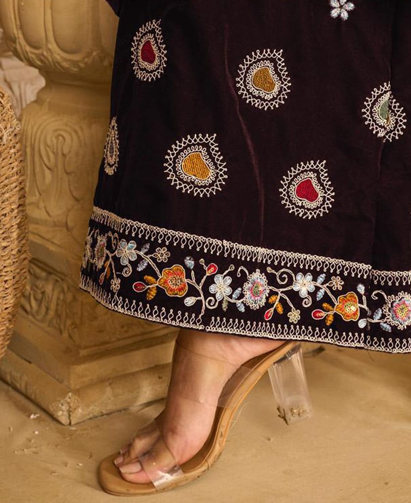 designer hand worked navy blue velvet salwar suit for women