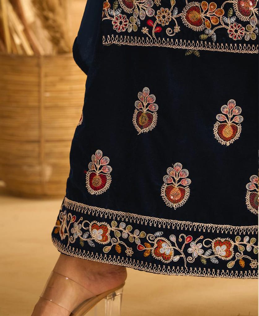 designer hand worked velvet wine palazzo suit