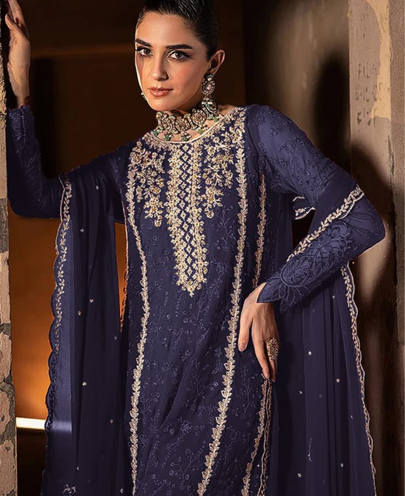 fancy long red georgette Pakistani straight suit for women