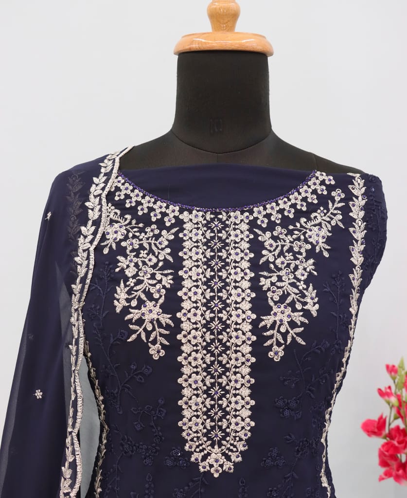 fancy long red georgette Pakistani straight suit for women