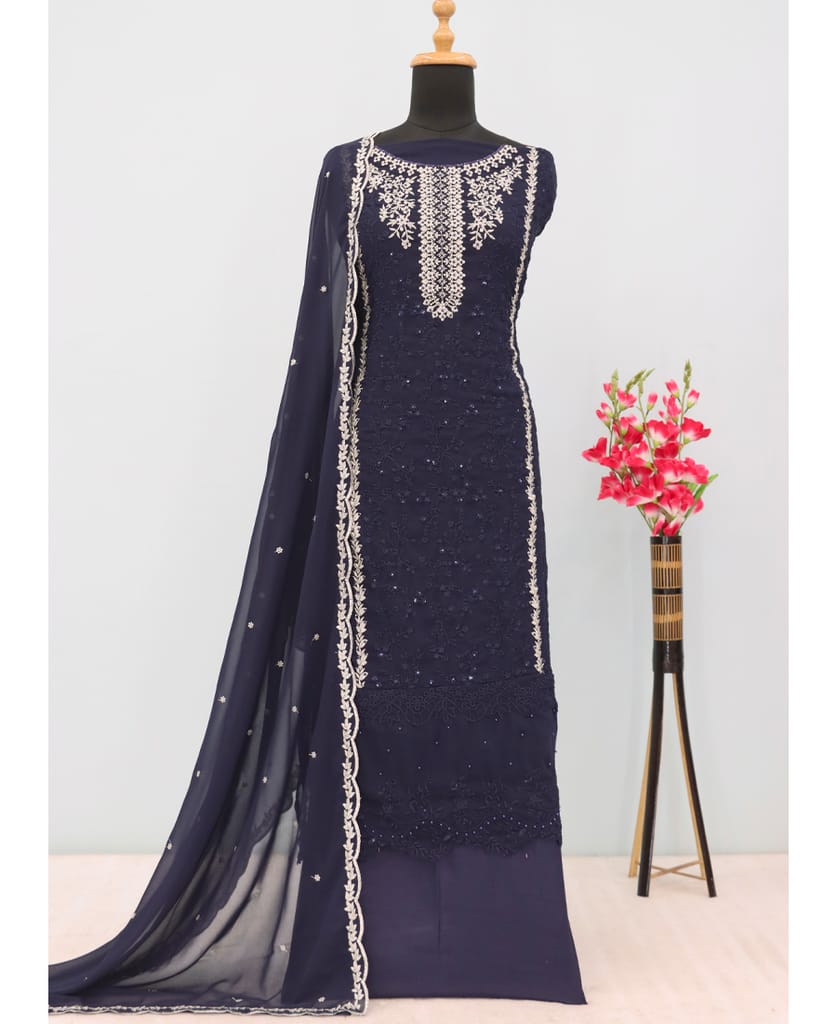 fancy long red georgette Pakistani straight suit for women