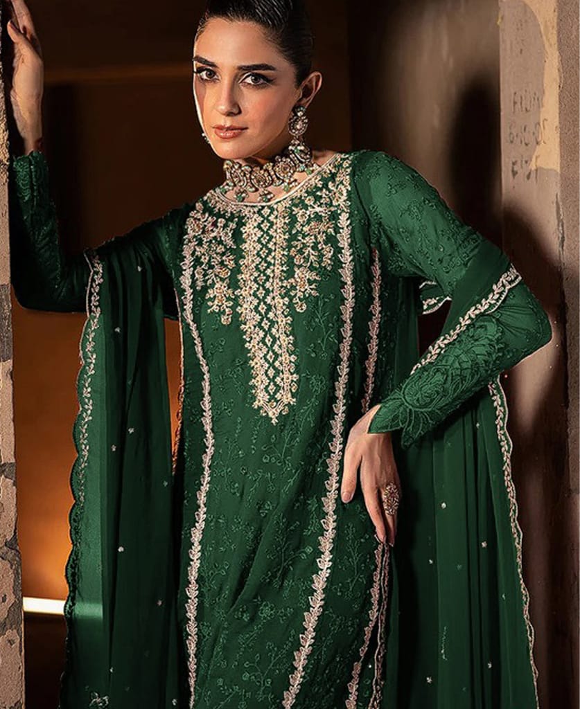 fancy long red georgette Pakistani straight suit for women