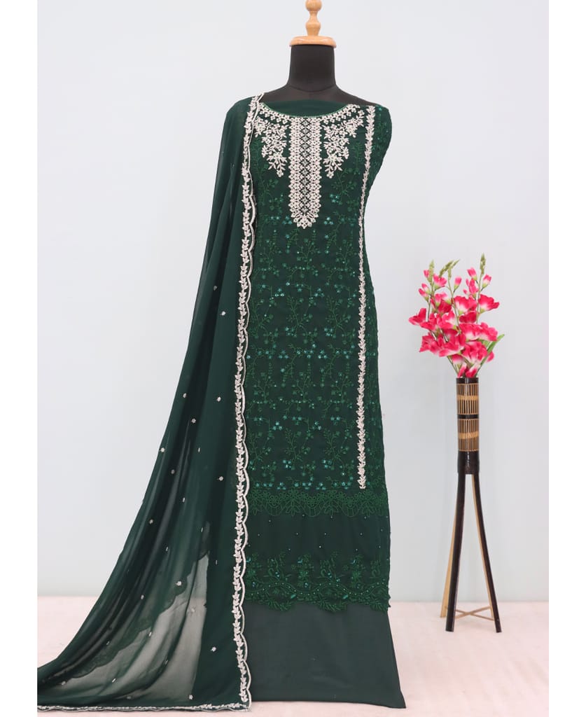 fancy long red georgette Pakistani straight suit for women