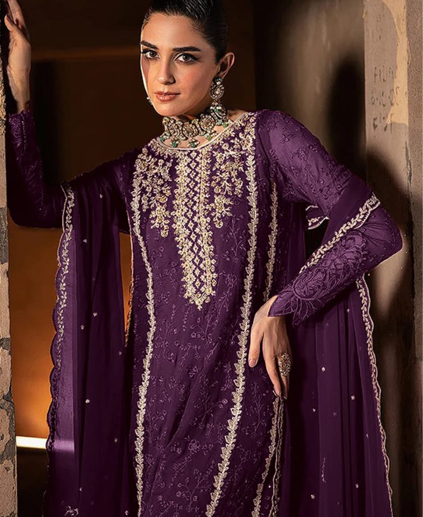 fancy long red georgette Pakistani straight suit for women