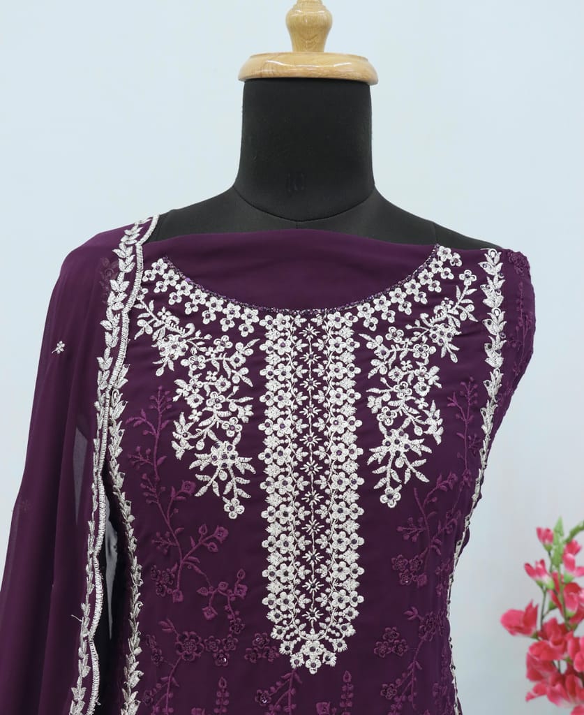 fancy long red georgette Pakistani straight suit for women