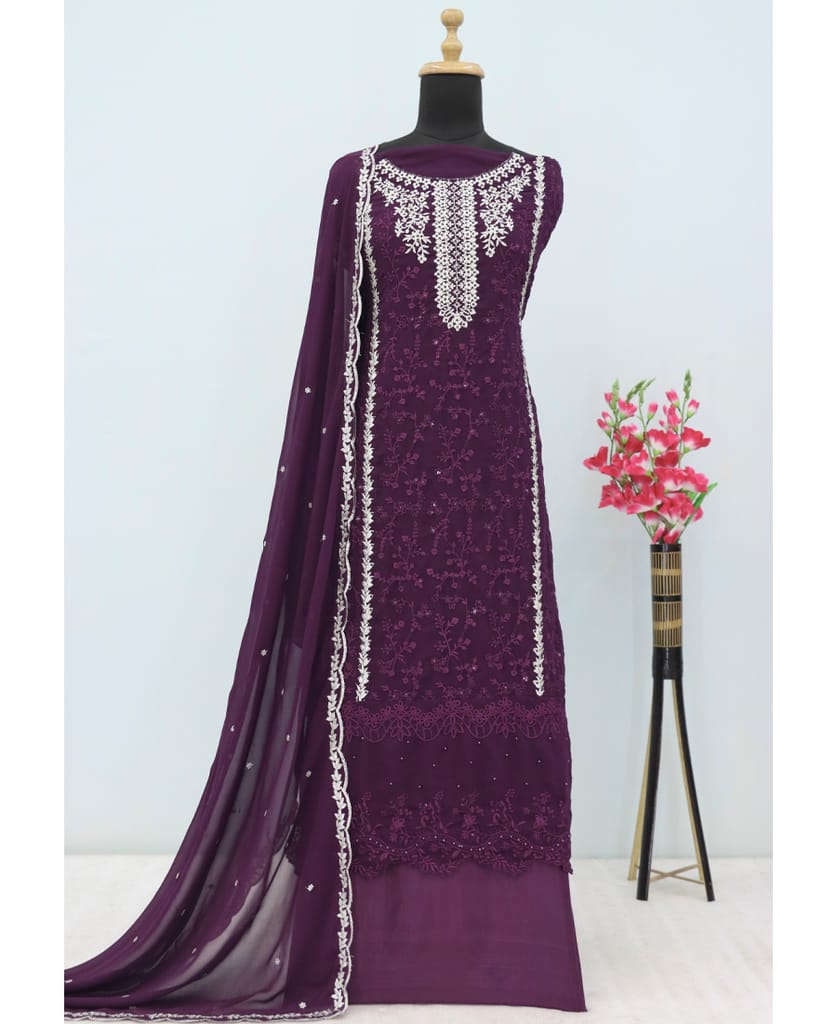 fancy long red georgette Pakistani straight suit for women