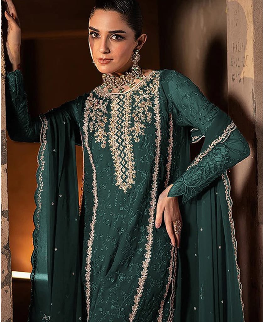 fancy long red georgette Pakistani straight suit for women