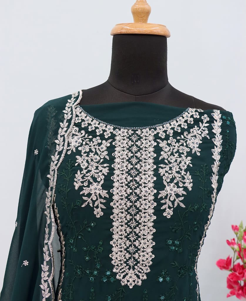 fancy long red georgette Pakistani straight suit for women