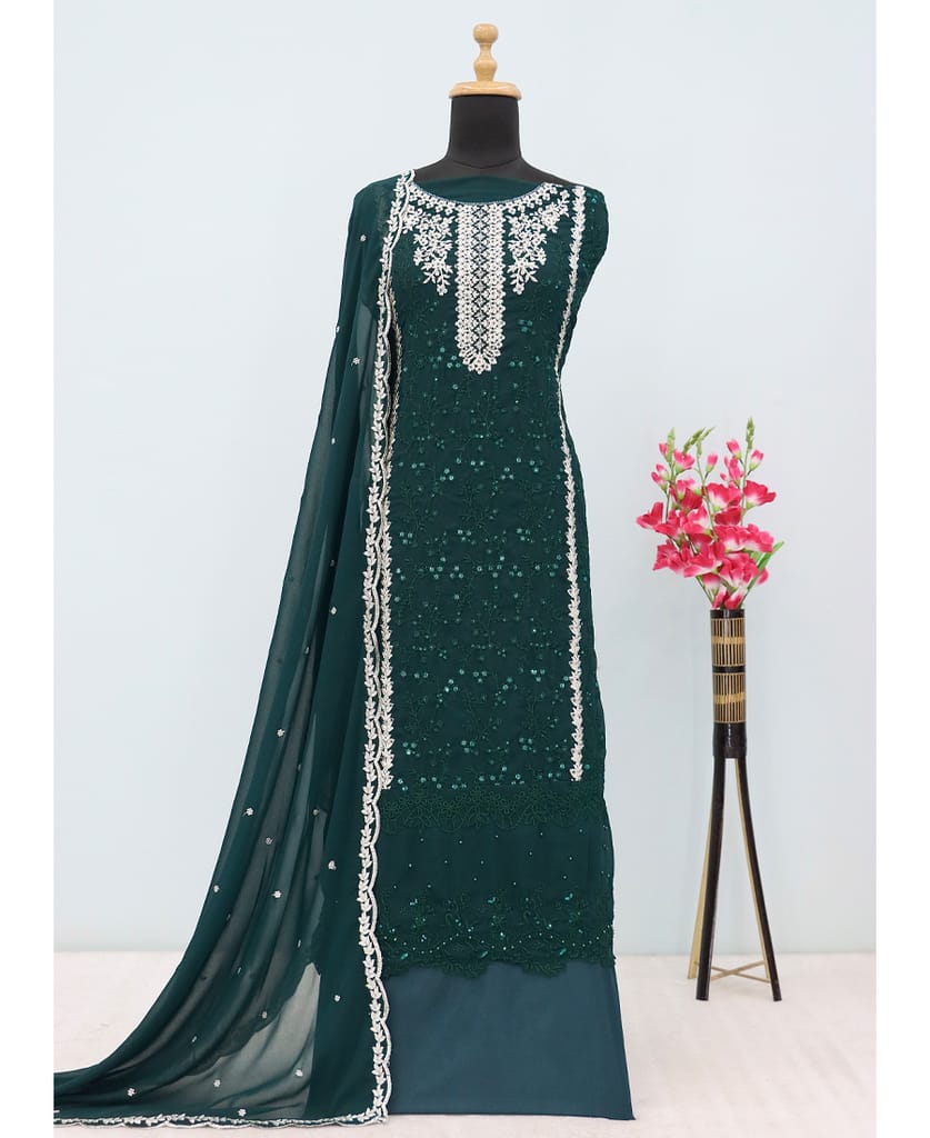 fancy long red georgette Pakistani straight suit for women