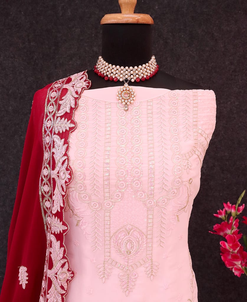 white georgette knee length Pakistani straight suit for women