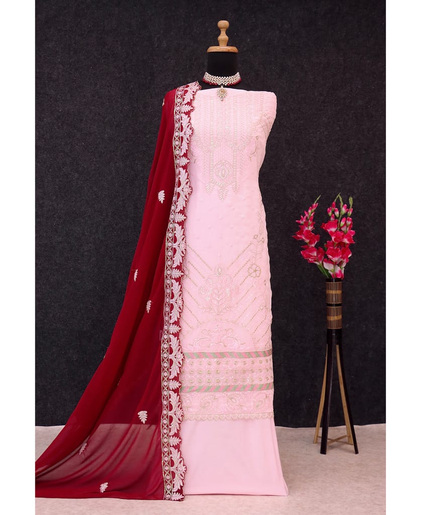 white georgette knee length Pakistani straight suit for women