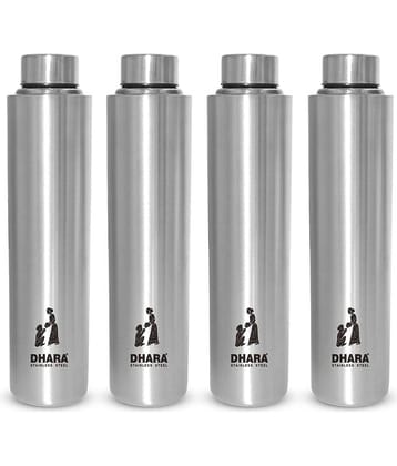Dhara Stainless Steel Everfresh Silver Stainless Steel Fridge Water Bottle 1000 mL ( Set of 4 )