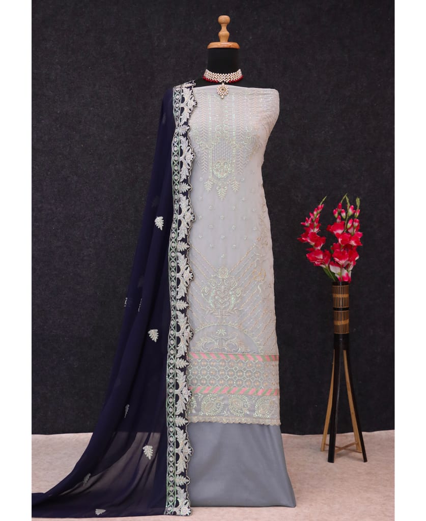 white georgette knee length Pakistani straight suit for women