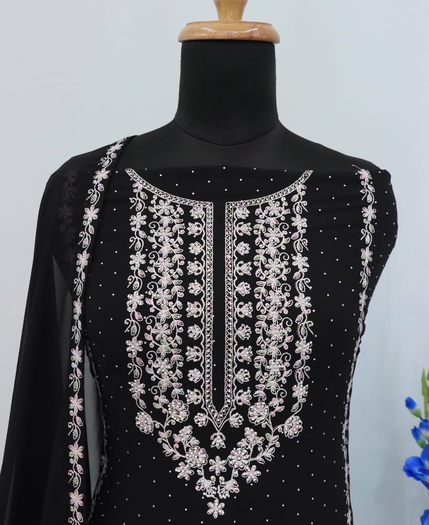 black georgette heavy long Pakistani straight suit for women