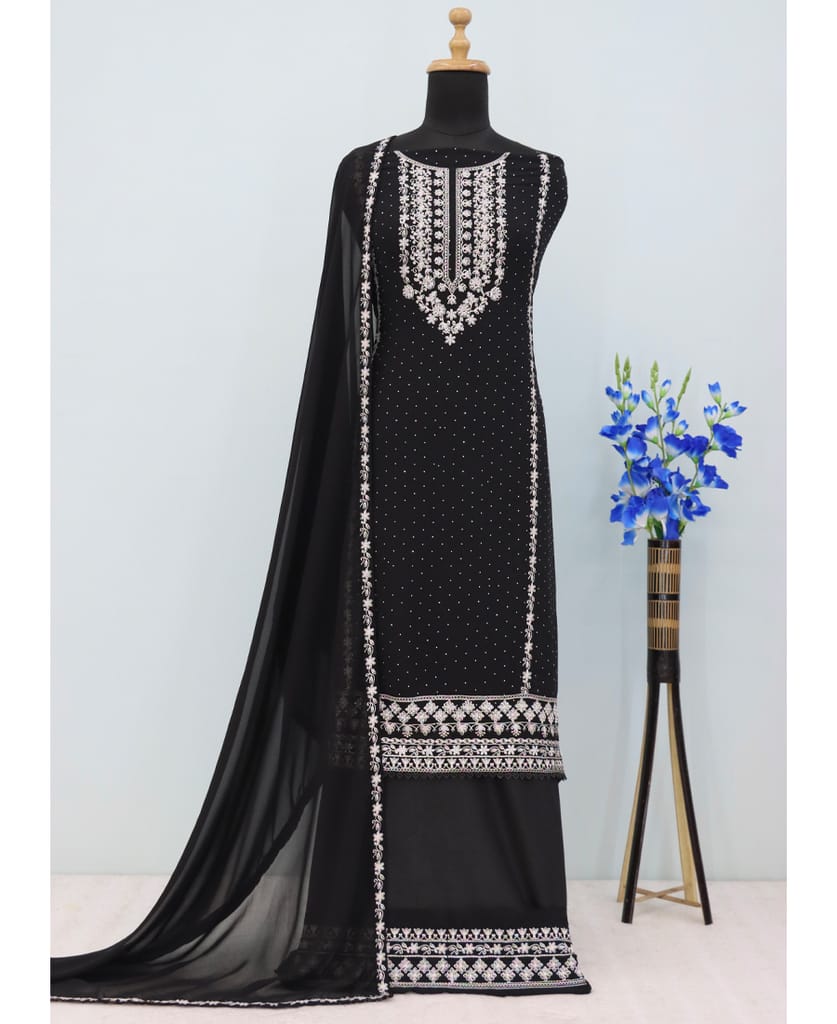 black georgette heavy long Pakistani straight suit for women