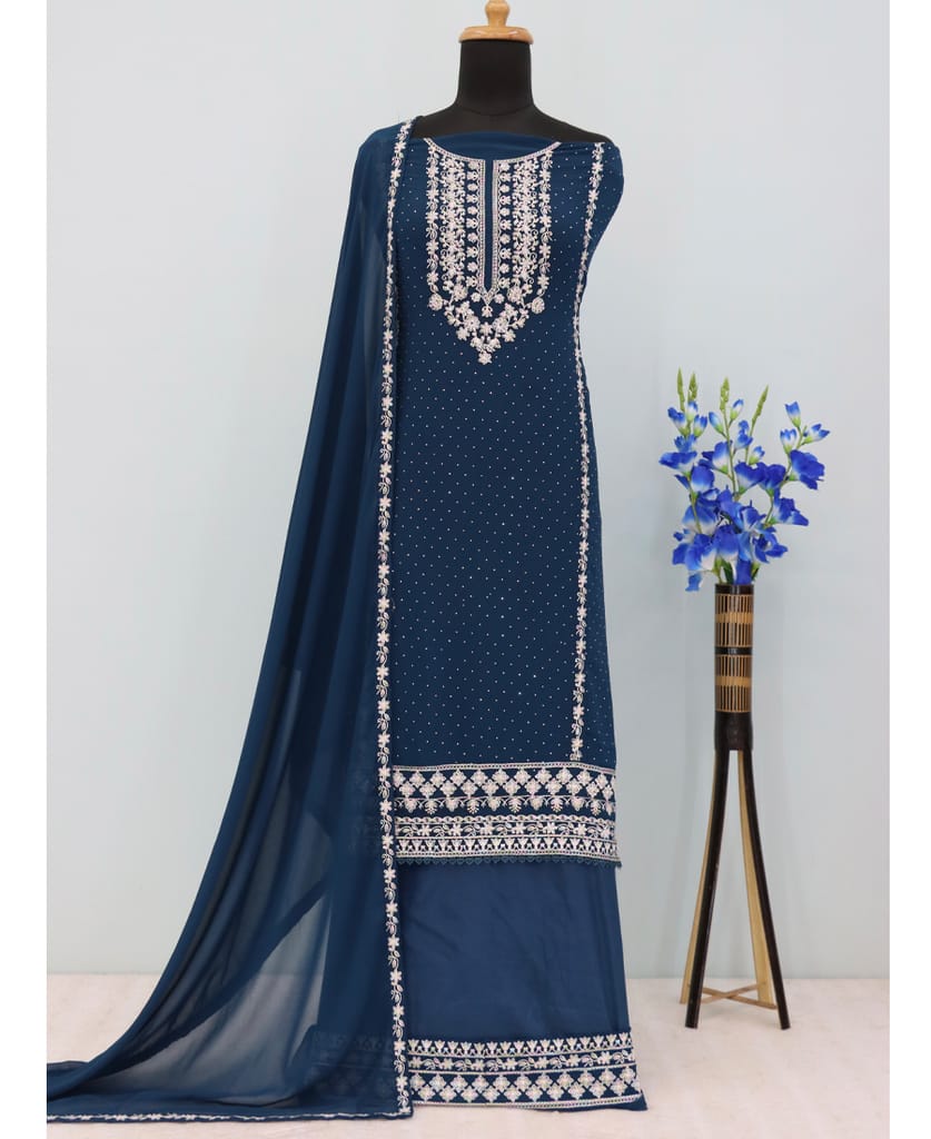 black georgette heavy long Pakistani straight suit for women