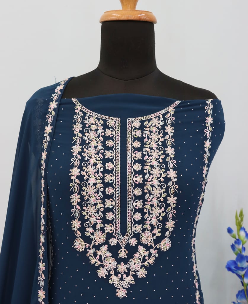 black georgette heavy long Pakistani straight suit for women