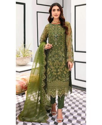 elegant green organza Pakistani suit for women