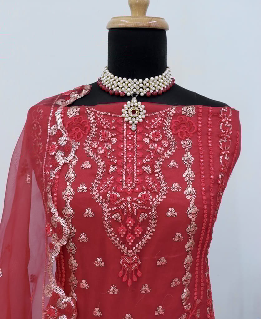 elegant green organza Pakistani suit for women